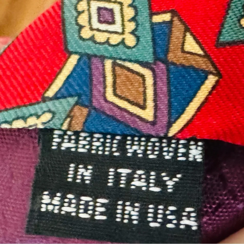 Christian Dior Monsieur Tie Mens Red Geometric Silk Made in USA Necktie Designer